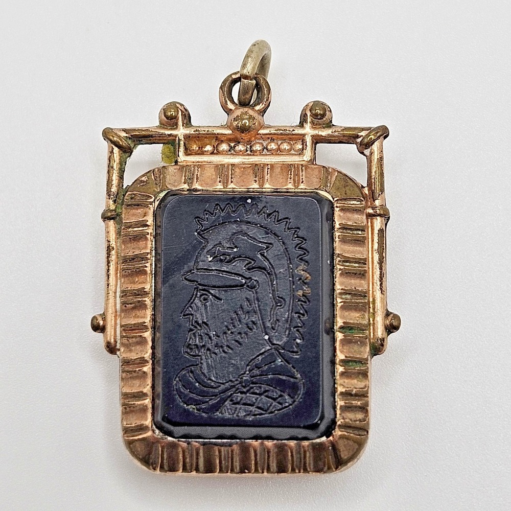 Vintage Cameo Intaglio Pendant Watch Fob Soldier Two Sided